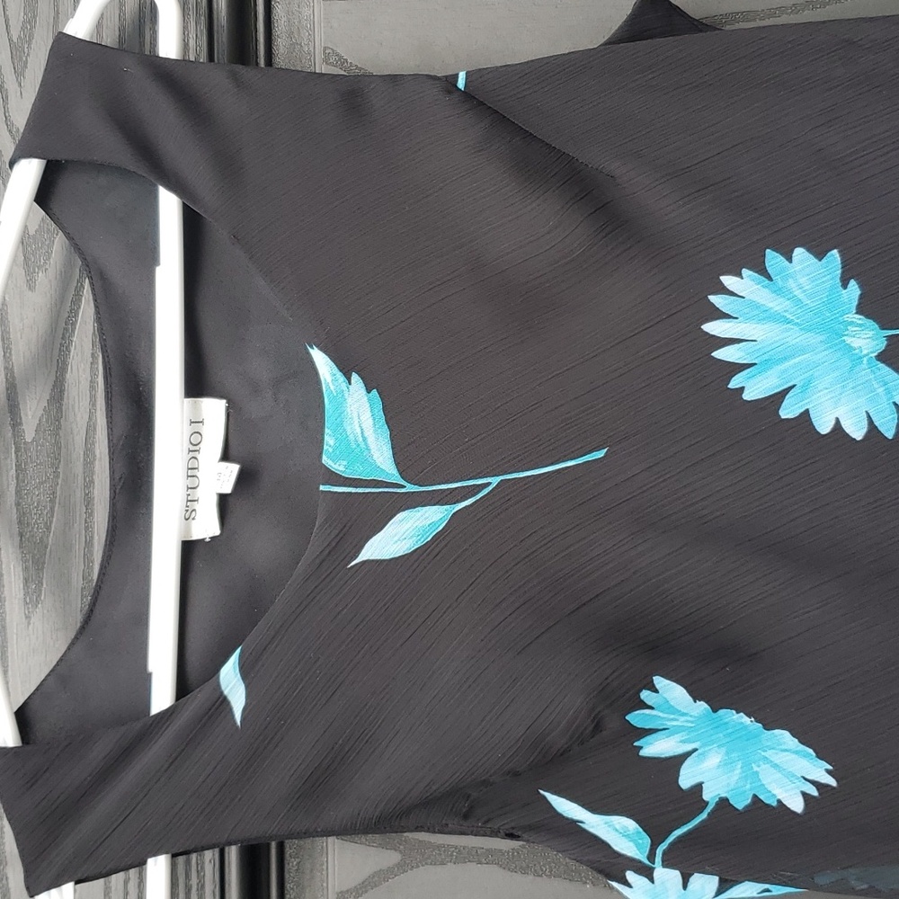 Studio I Blue Floral Pullover Lightweight Material Crepe Dress 14 Sheer O… - Picture 4 of 16